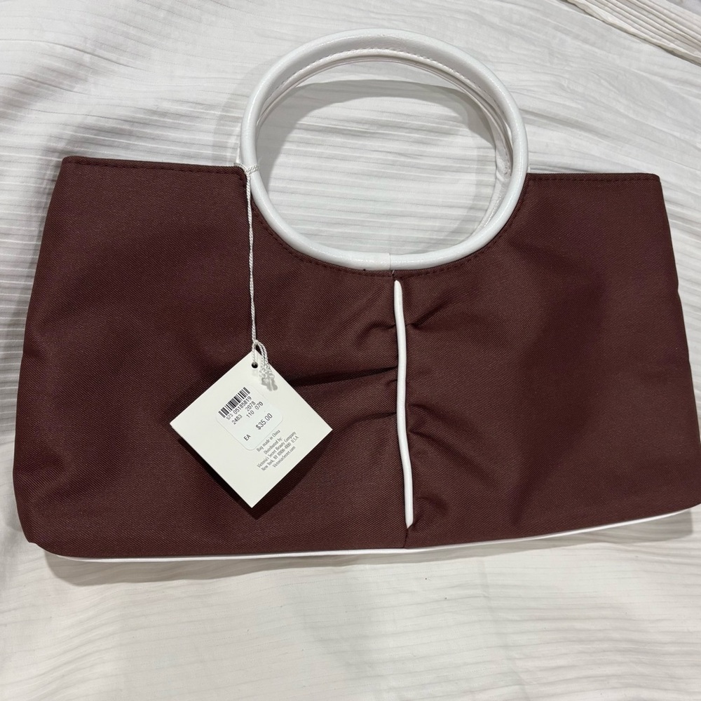 2/$15 Victoria's Secret Brown Cosmetic Bag with White Trim